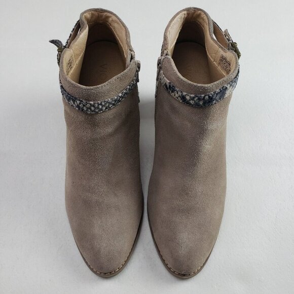 Vionic Upton Suede Ankle Boot Women 9.5 Wide Beige Side Zip Block Heeled Strappy - Picture 4 of 10